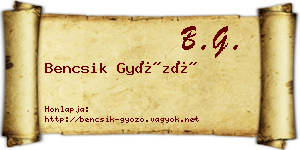 Bencsik Győző névjegykártya